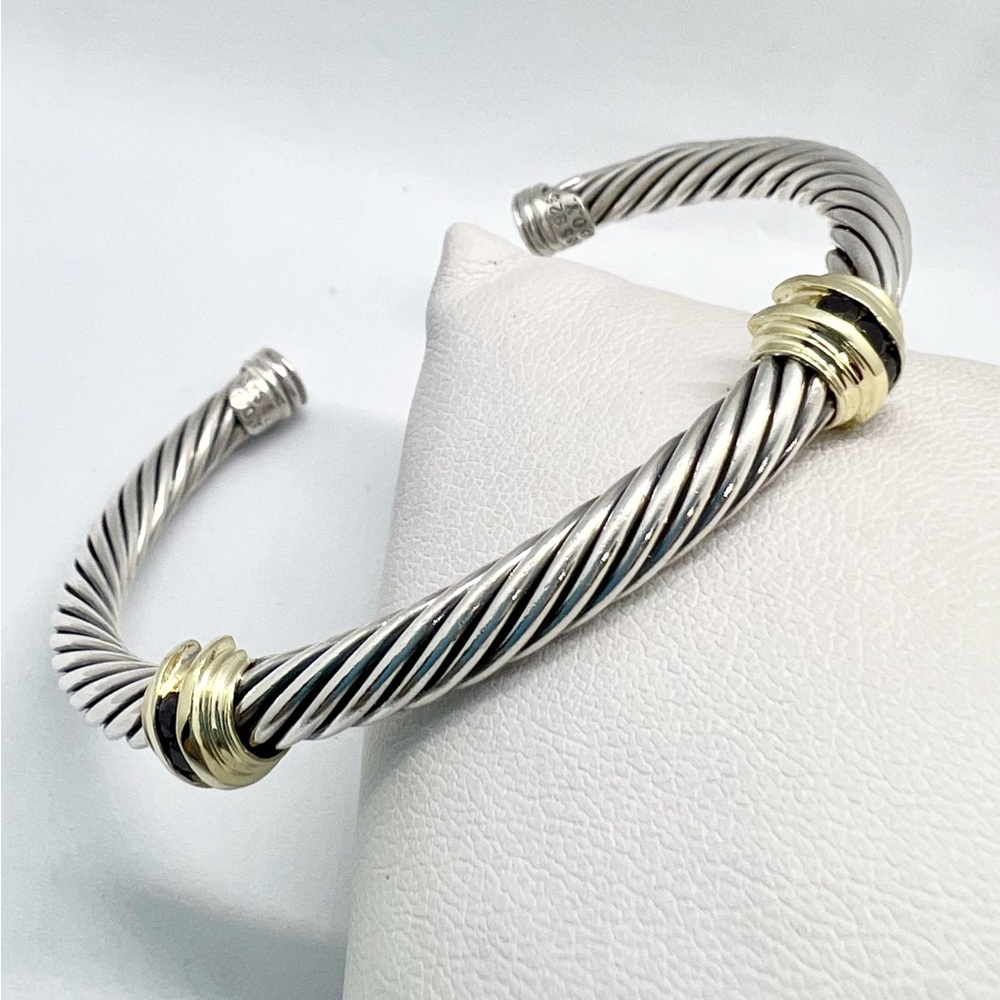David Yurman 5mm Onyx 14k Gold Double Station Bracelet - Picture 6 of 14